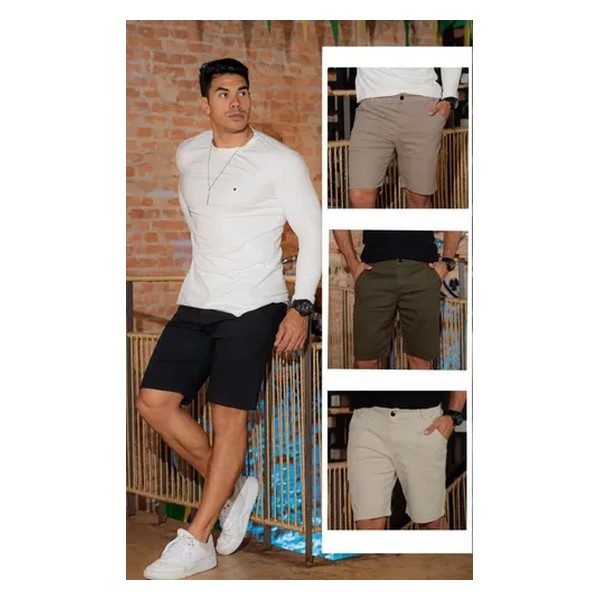 Bermuda Masculina Colorida Na Sarja Com Bolso Faca E Lycra