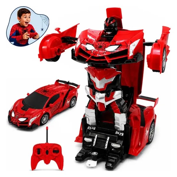 Carrinho de Controle Remoto Robô Transformer Homem Aranha Spider Infantil Transformer Que Vira Robô Recarregavel Kizumba