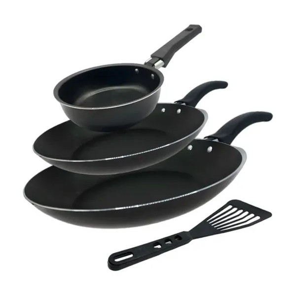Conjunto De Frigideira 3 Pçs Antiaderente Techflon Nacional Cor Preto