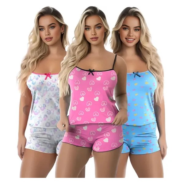 Kit 3 Baby Doll Conjunto Feminino Pijama Microfibra Sortidos