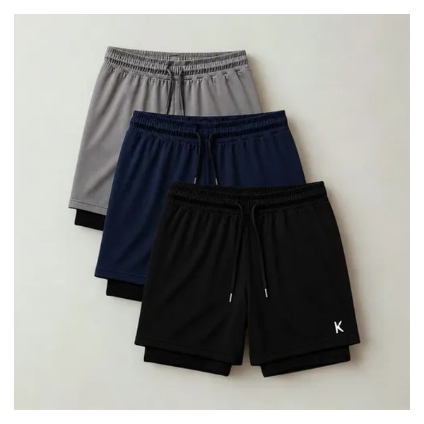 Kit 3 Shorts 2 Em 1 Masculino De Compressão Corrida Academia