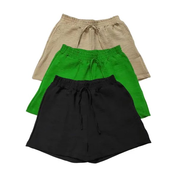 Kit 3 Shorts Feminino Basico Cintura Alta Confortável