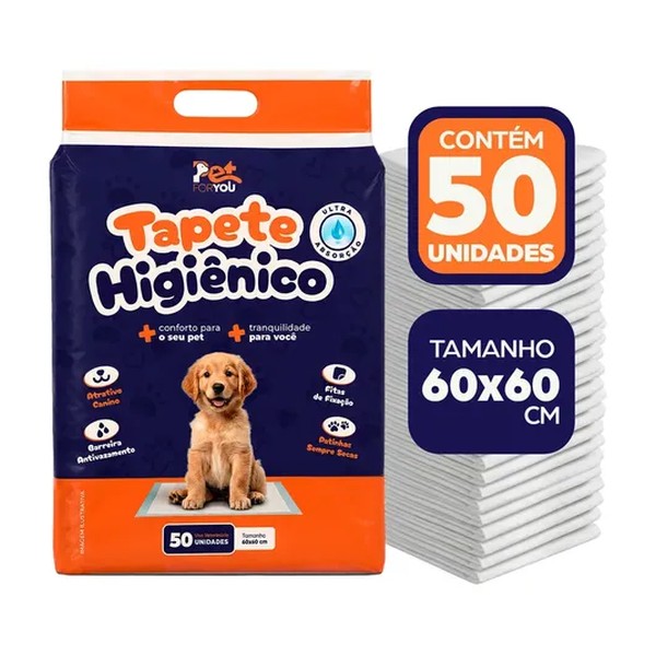 Tapete Higiênico Pet 50 Unidades 60x60 Descartável Cão Gato